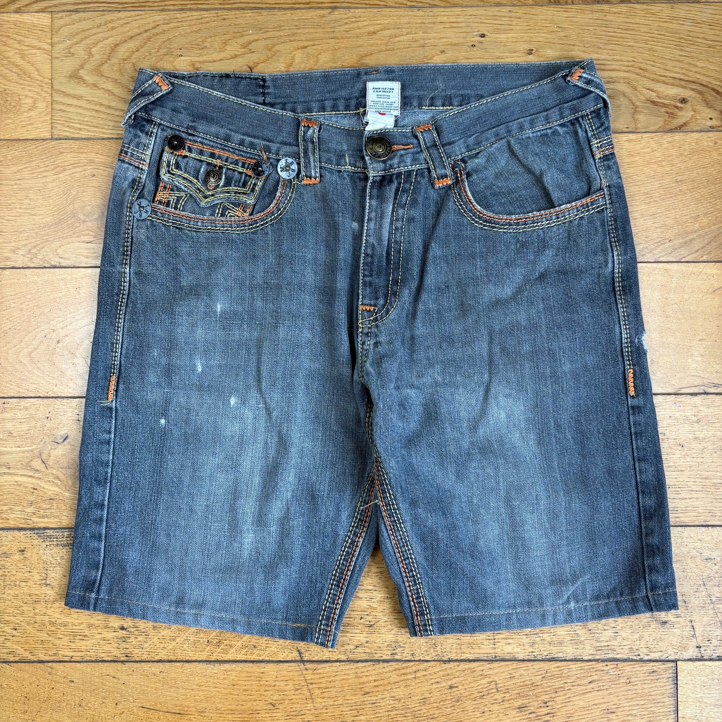 Vintage True Religion Blue Grey Baggy Embroidered Y2K Shorts Jorts - 34