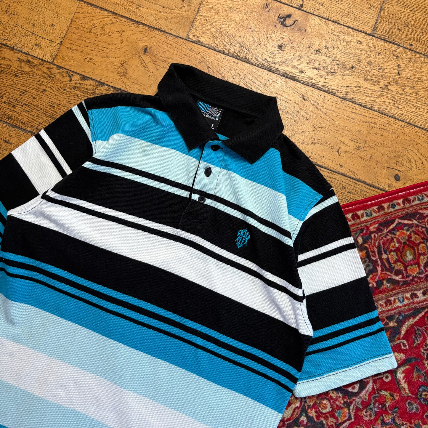 Vintage Southpole Blue Stripe Hip Hop Polo Shirt - S