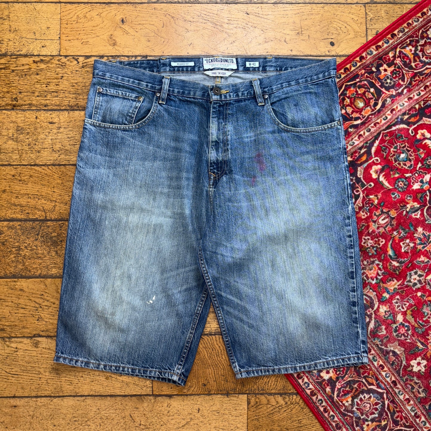 Vintage Ecko Unltd Blue Embroidered Y2K Hip Hop Baggy Jeans Shorts Jorts - 44