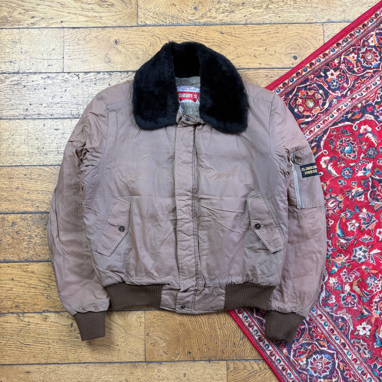 Vintage Brown Bomber Aviator Pilot Jacket - S