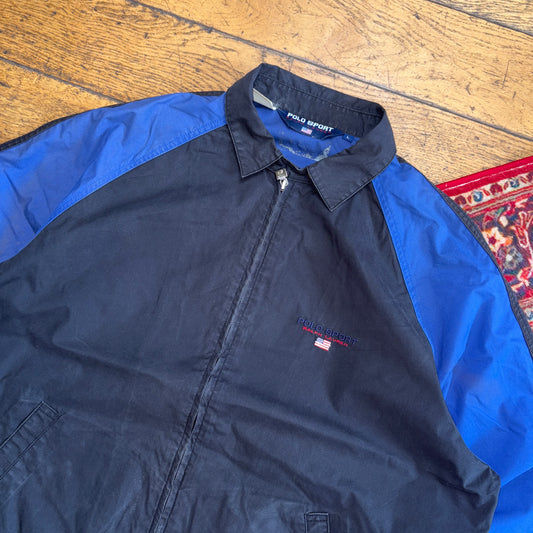 Vintage 90s Ralph Lauren Polo Sport Blue Black Harrington Jacket - L