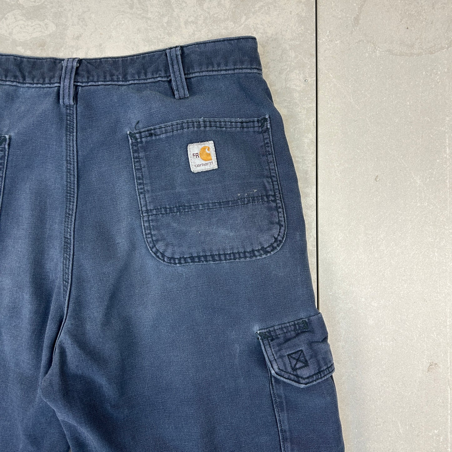 Vintage Carhartt Navy Workwear Carpenter Baggy Cargo Trousers - 36