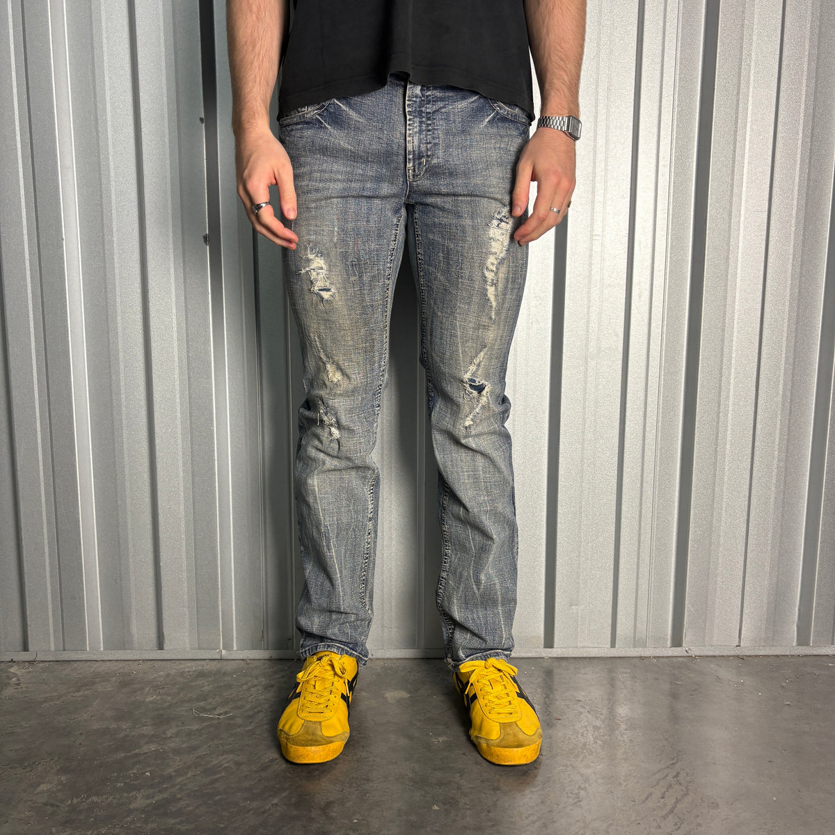 Bobson Embroidered Blue Japanese Denim Hip Hop Y2K Straight Jeans - 38R