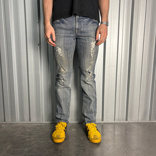 Bobson Embroidered Blue Japanese Denim Hip Hop Y2K Straight Jeans - 38R