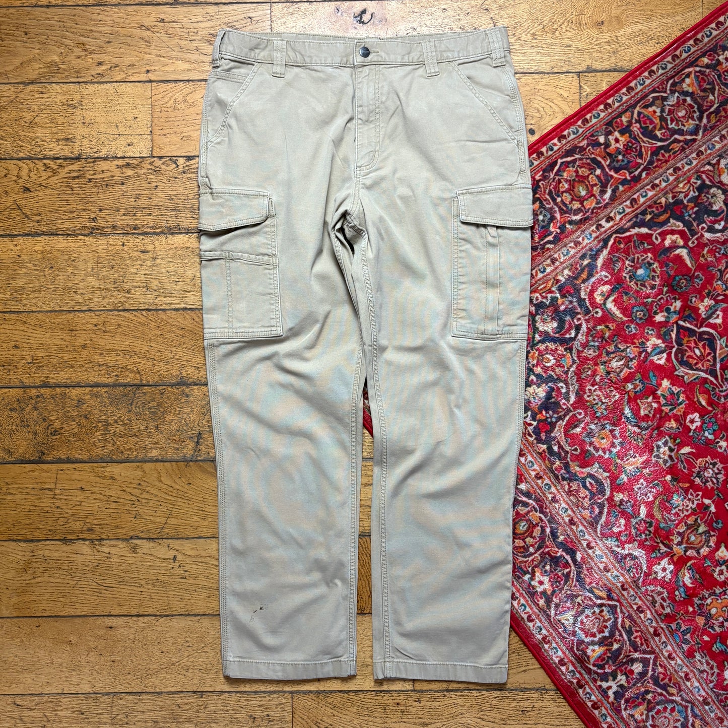 Vintage Carhartt Workwear Cream Cargo Carpenter Baggy Trousers - 38R