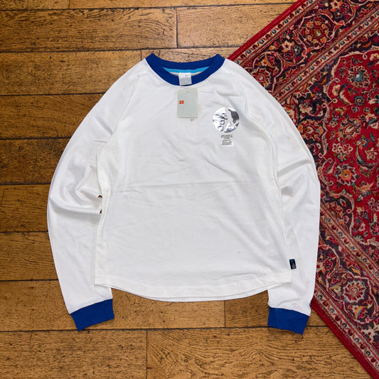Vintage Nike Deadstock Y2K White Long Sleeve Ringer Running Graphic T-Shirt - S