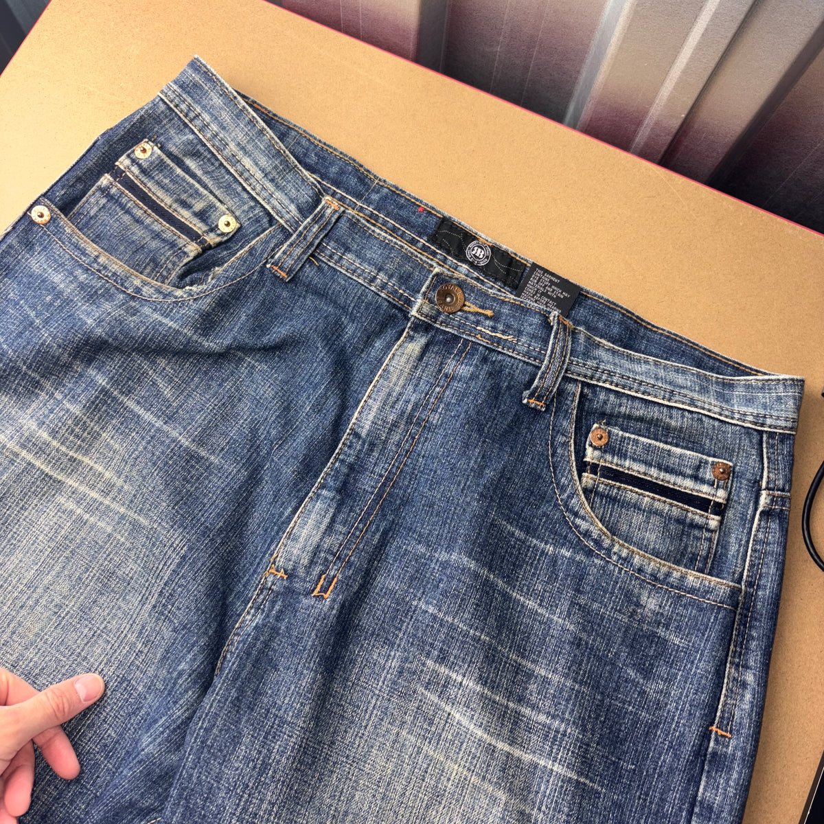 Royal Blue Embroidered Japanese Denim Hip Hop Y2K Long Shorts Baggy Jeans - 38