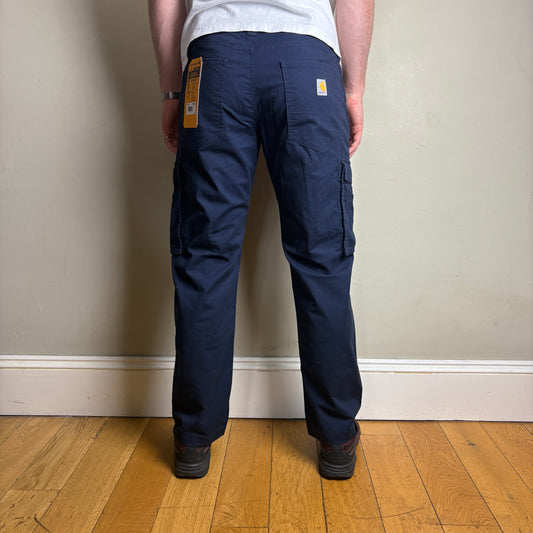 Vintage Carhartt Workwear Navy Cargo Carpenter Baggy Trousers - 32S