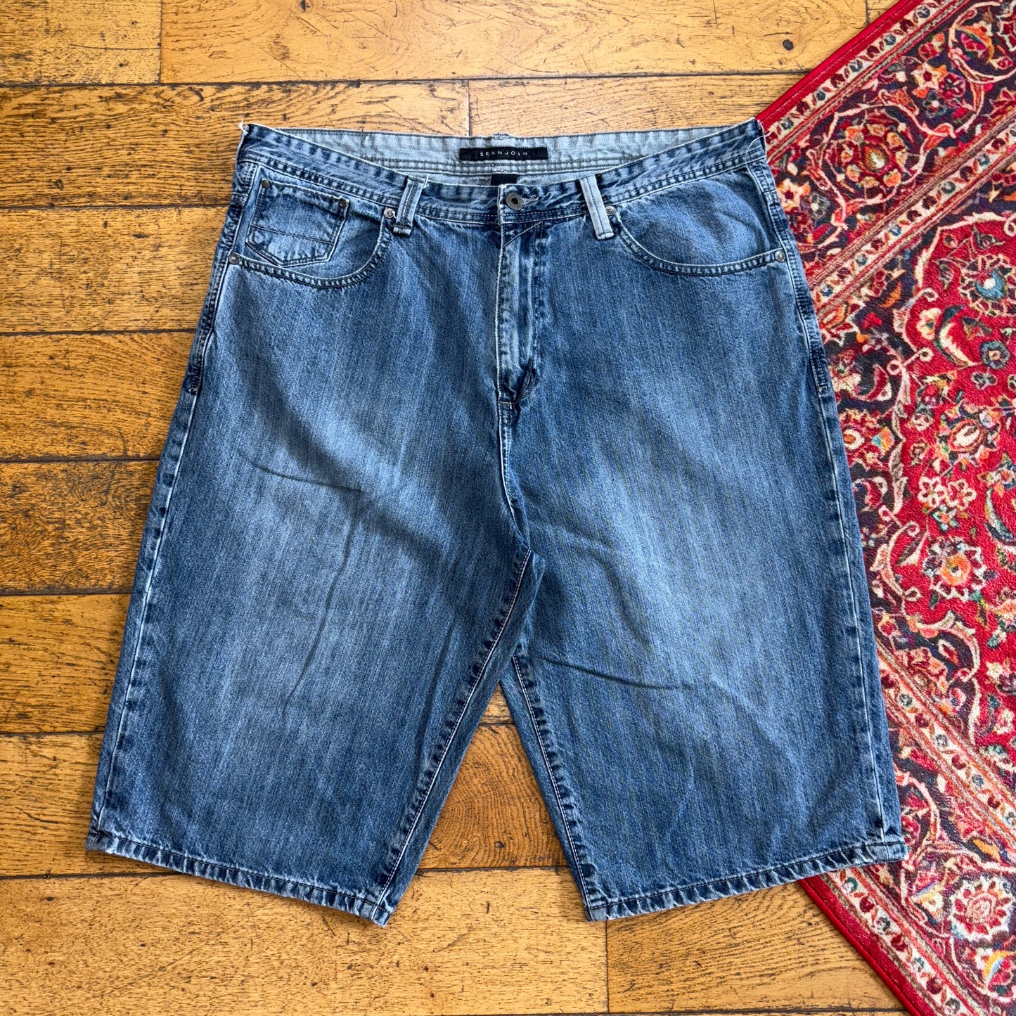 Vintage Sean John Blue Embroidered Y2K Hip Hop Baggy Jeans Shorts Jorts - 40