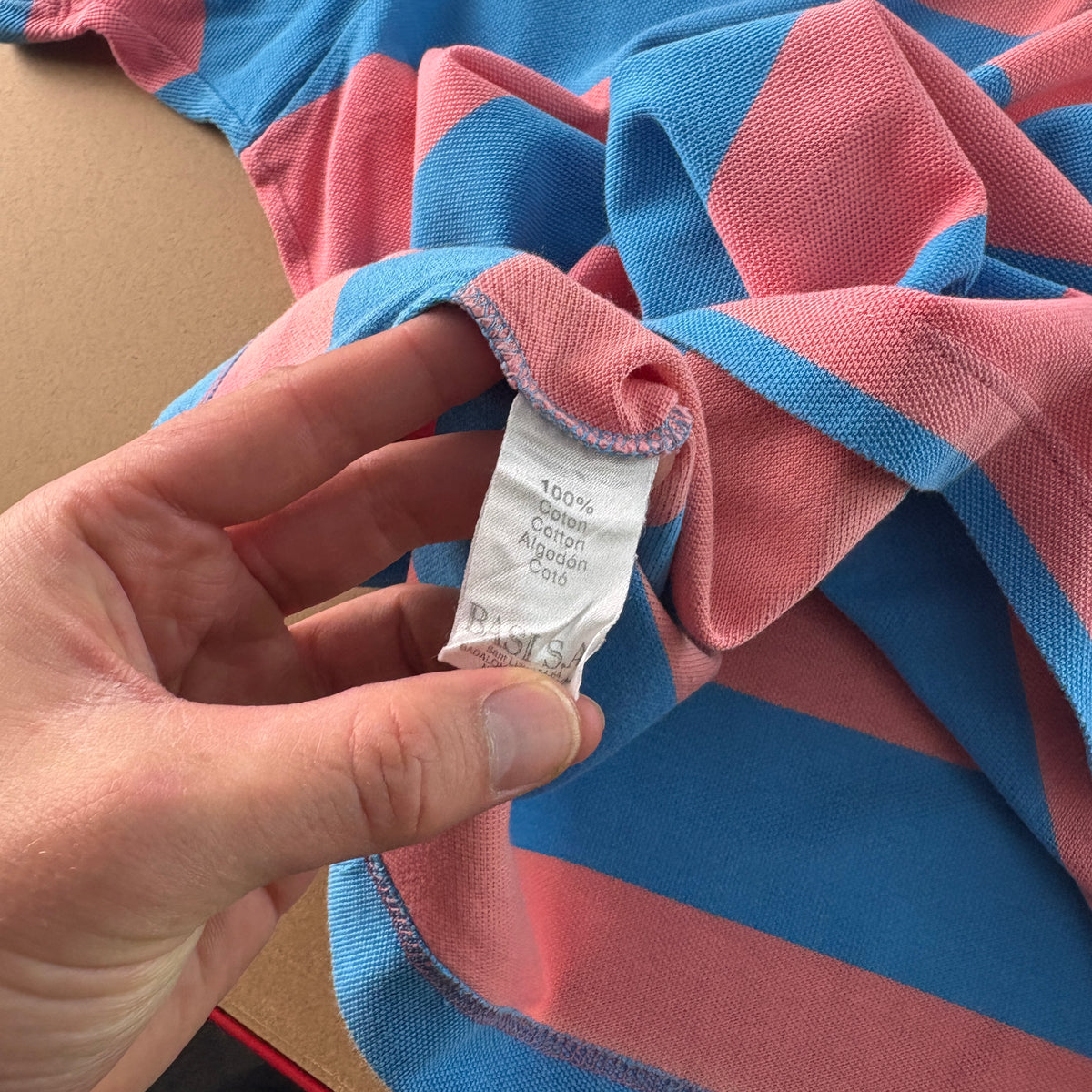 Vintage Lacoste Blue Pink Stripe 00s Polo Shirt - S