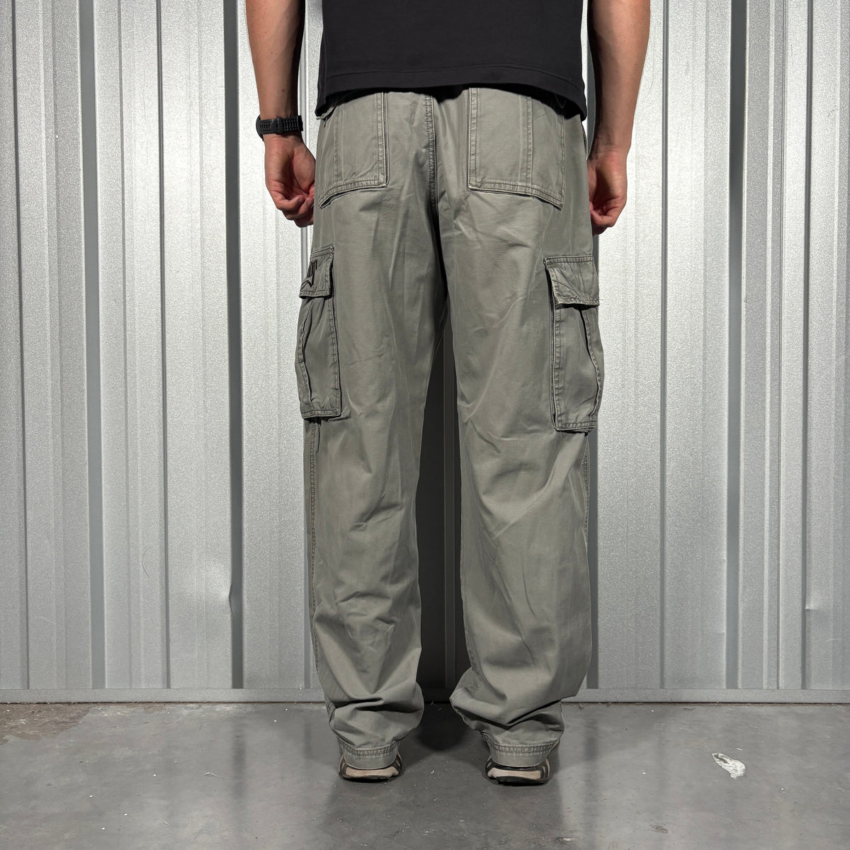 Billabong Green Grey Embroidered Surfwear Baggy Cargo Y2K Trousers - 36R