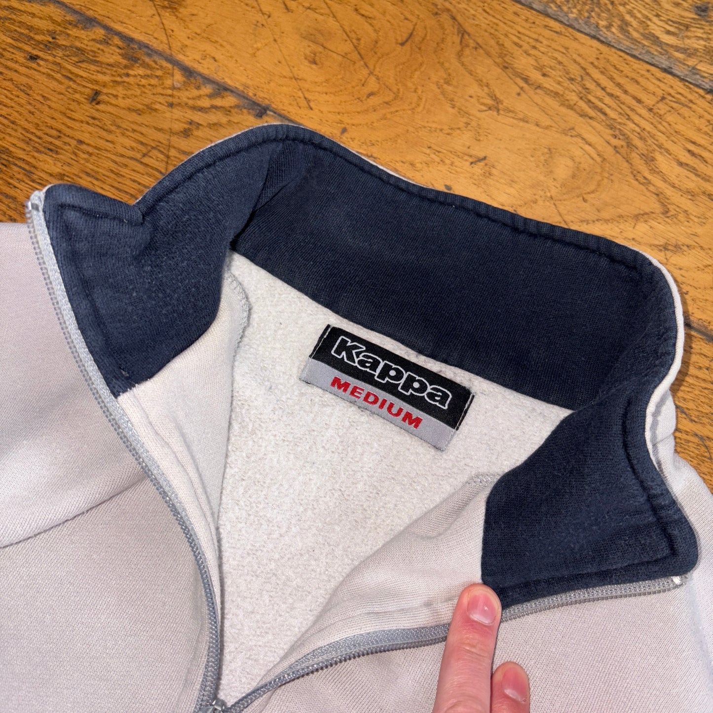 Vintage 90s Kappa Grey Navy Embroidered Zip Sweatshirt - L