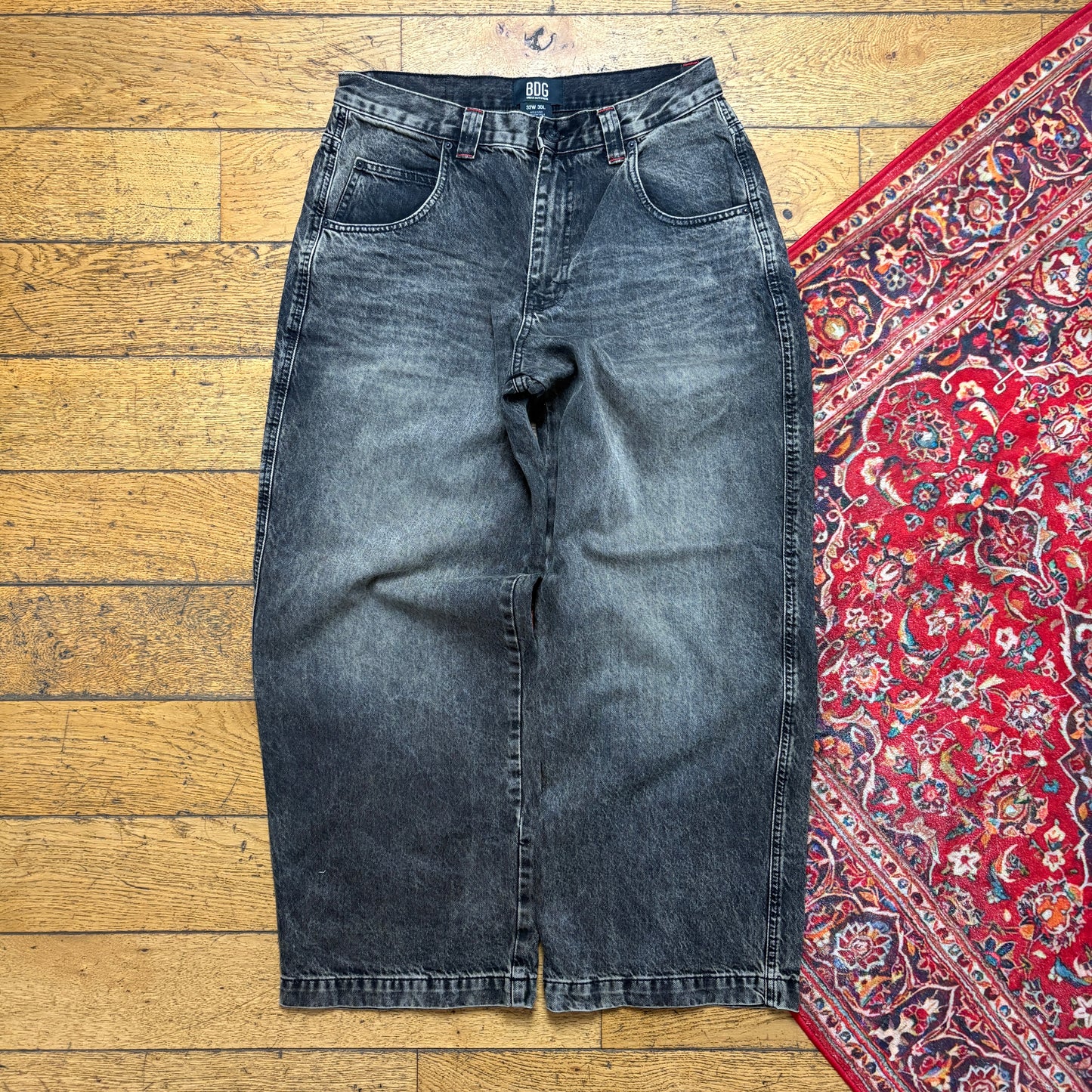 Vintage BDG Urban Outfiters Black Embroidered Y2K Hip Hop Baggy Jeans - 32S