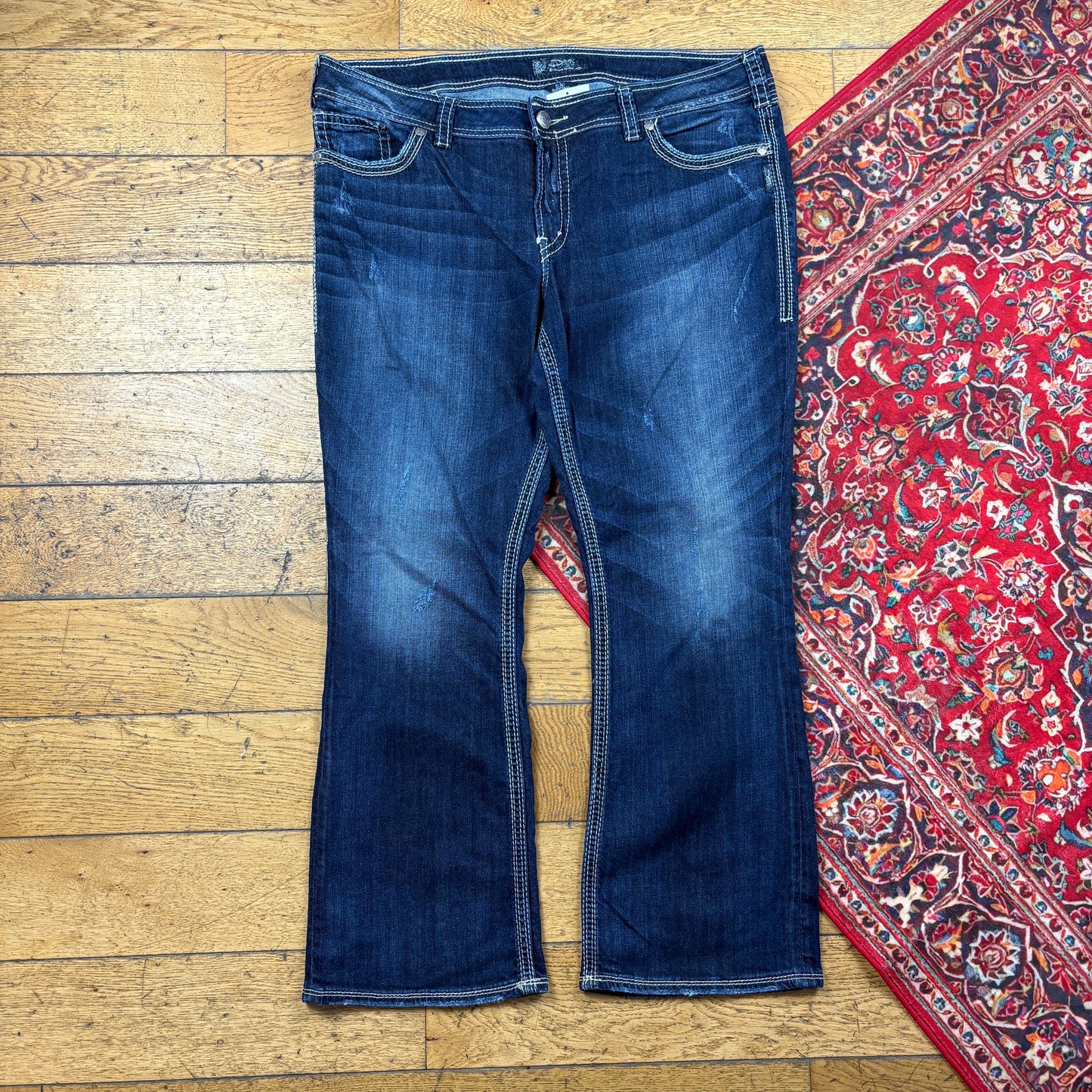 Vintage Womens Y2K Bootcut Flared Embroidered Hip Hop Baggy Jeans - Size 20