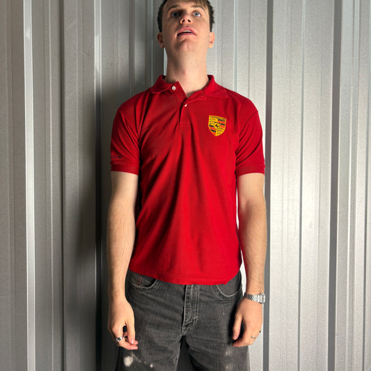 Vintage Porsche Red Embroidered Polo Shirt - M