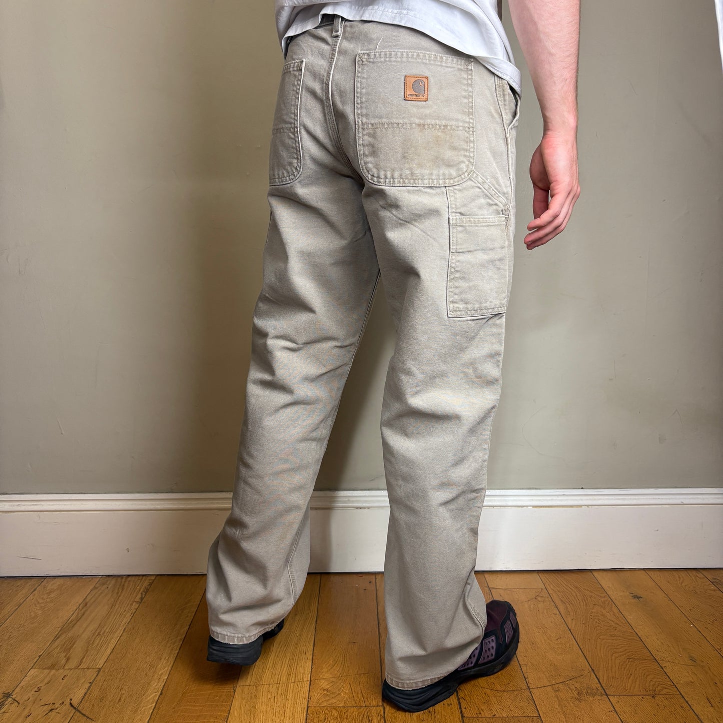 Vintage Carhartt Cream Brown Workwear Carpenter Baggy Trousers - 33R