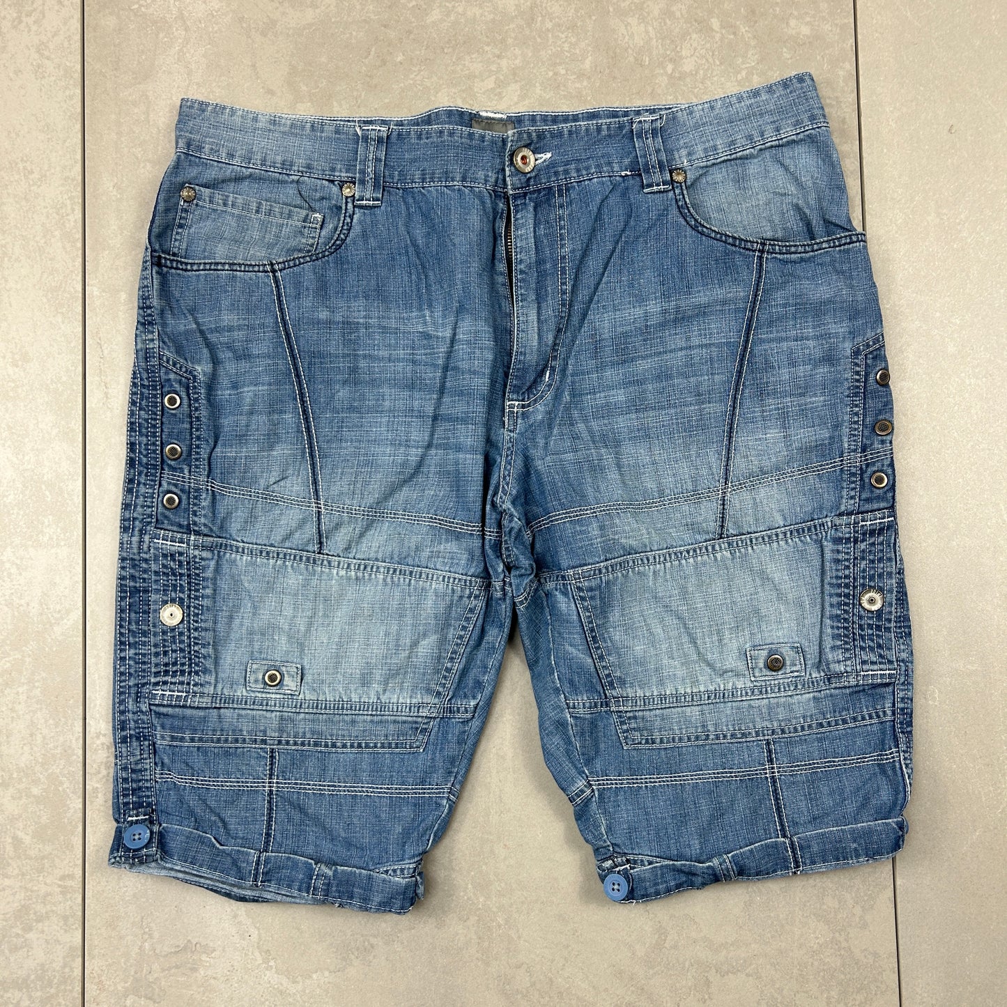 Vintage Embroidered Hip Hop Baggy Shorts Blue Jorts - 38