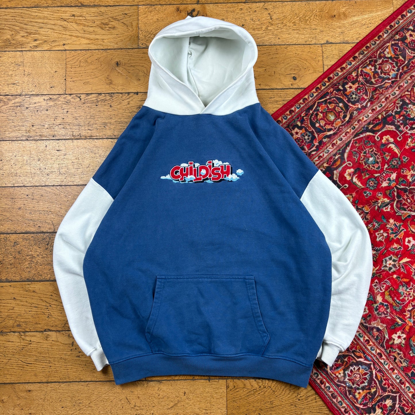 Vintage TGF Childish Blue Embroidered Hoodie Sweatshirt - XL