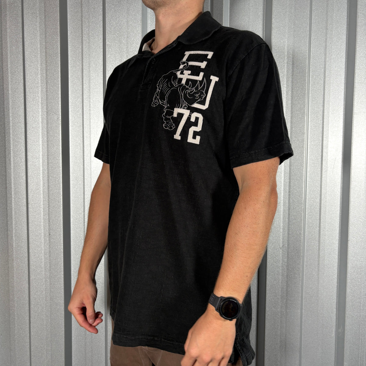 Ecko Unltd Black Embroidered Hip Hop Y2K Polo T Shirt - L