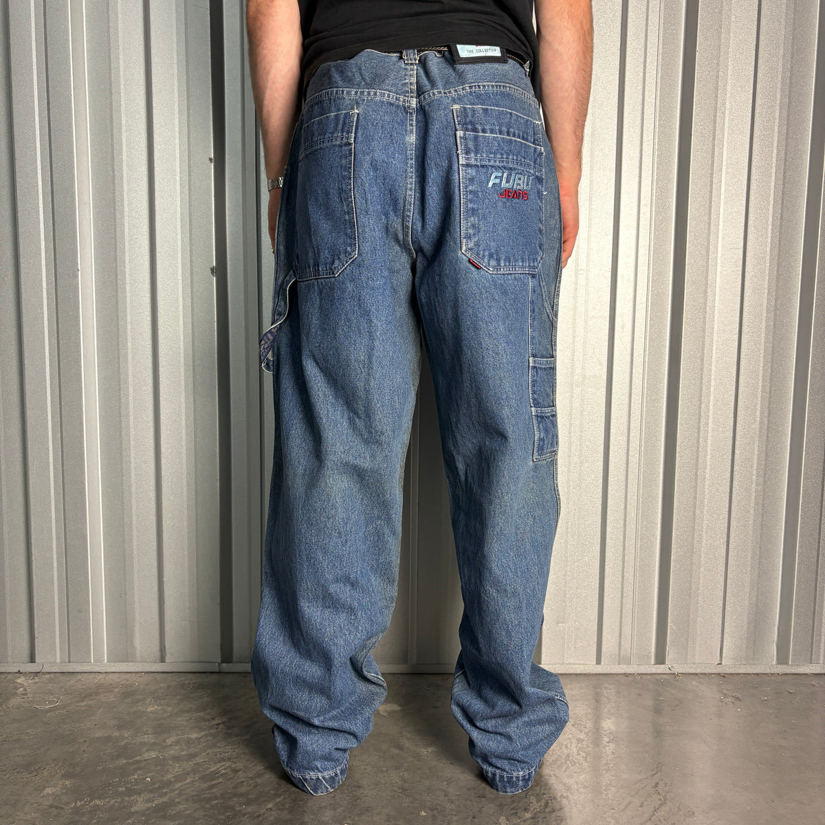 FUBU Blue Embroidered Carpenter Japanese Denim Hip Hop Y2K Baggy Jeans - 36L