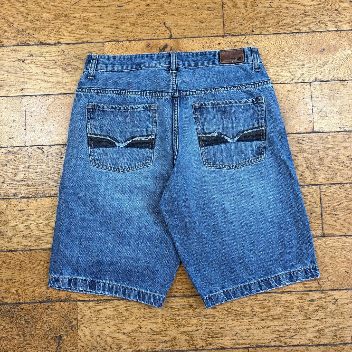 Vintage Embroidered Blue Hip Hop Baggy Shorts Jorts - 34