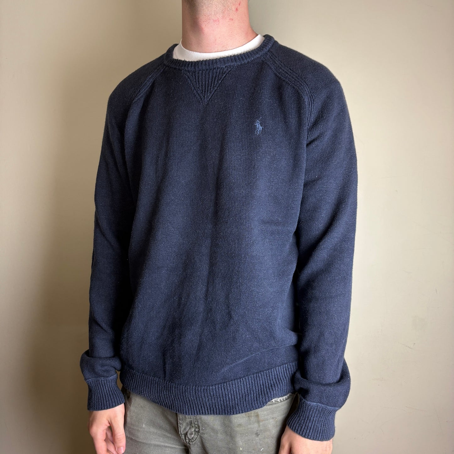 Vintage Ralph Lauren Navy Crewneck Chunky Knit Jumper - L
