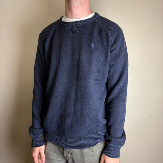 Vintage Ralph Lauren Navy Crewneck Chunky Knit Jumper - L