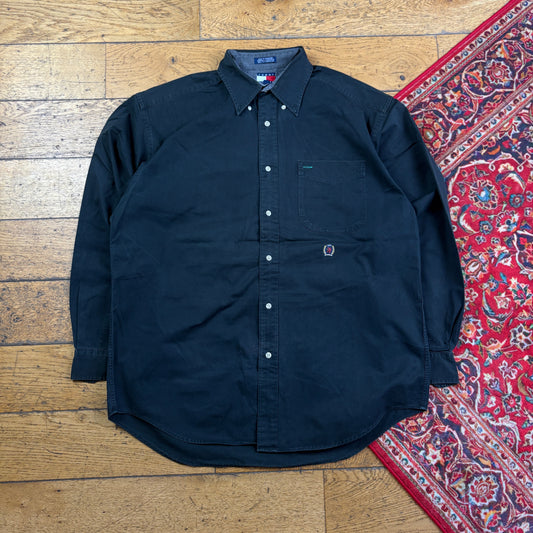 Vintage Tommy Hilfiger Black Crest Embroidered Shirt - XL