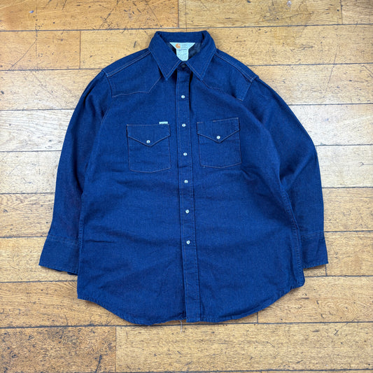 Vintage Carhartt Denim Western Workwear Blue Shirt - XL