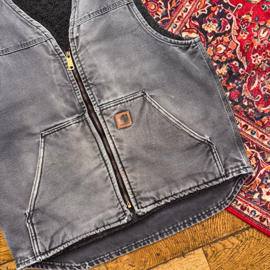 Vintage Carhartt Grey Faded Gilet Vest Workwear Jacket - M