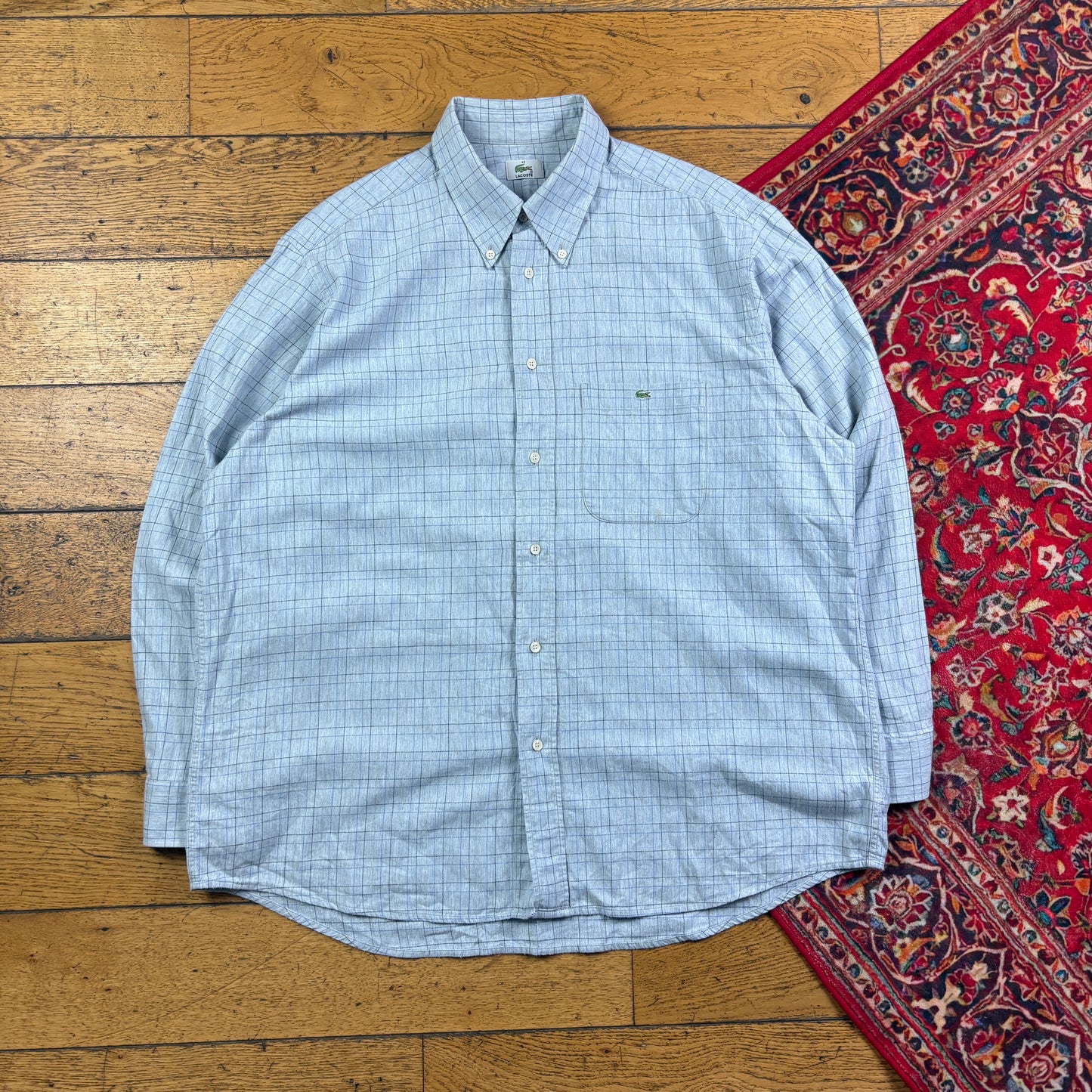 Vintage Lacoste Blue Check Embroidered Shirt - XL