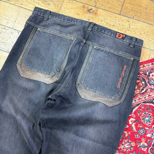 Vintage Washed Black Embroidered Y2K Hip Hop Baggy Jeans - 44