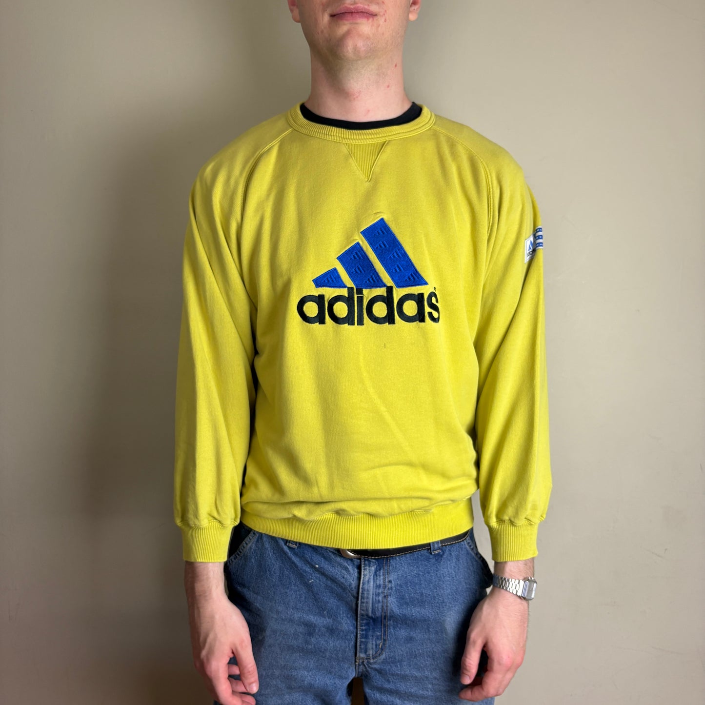 Vintage Adidas Yellow Embroidered 90s Sweatshirt - S