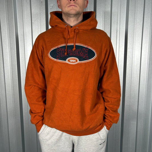 Supreme Orange Fleece Embroidered Hoodie Sweatshirt - L
