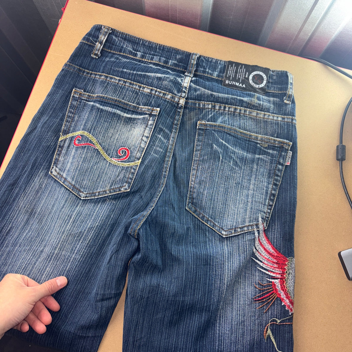 Embroidered Firebird Blue Eagle Japanese Denim Hip Hop Y2K Baggy Jeans - 30S