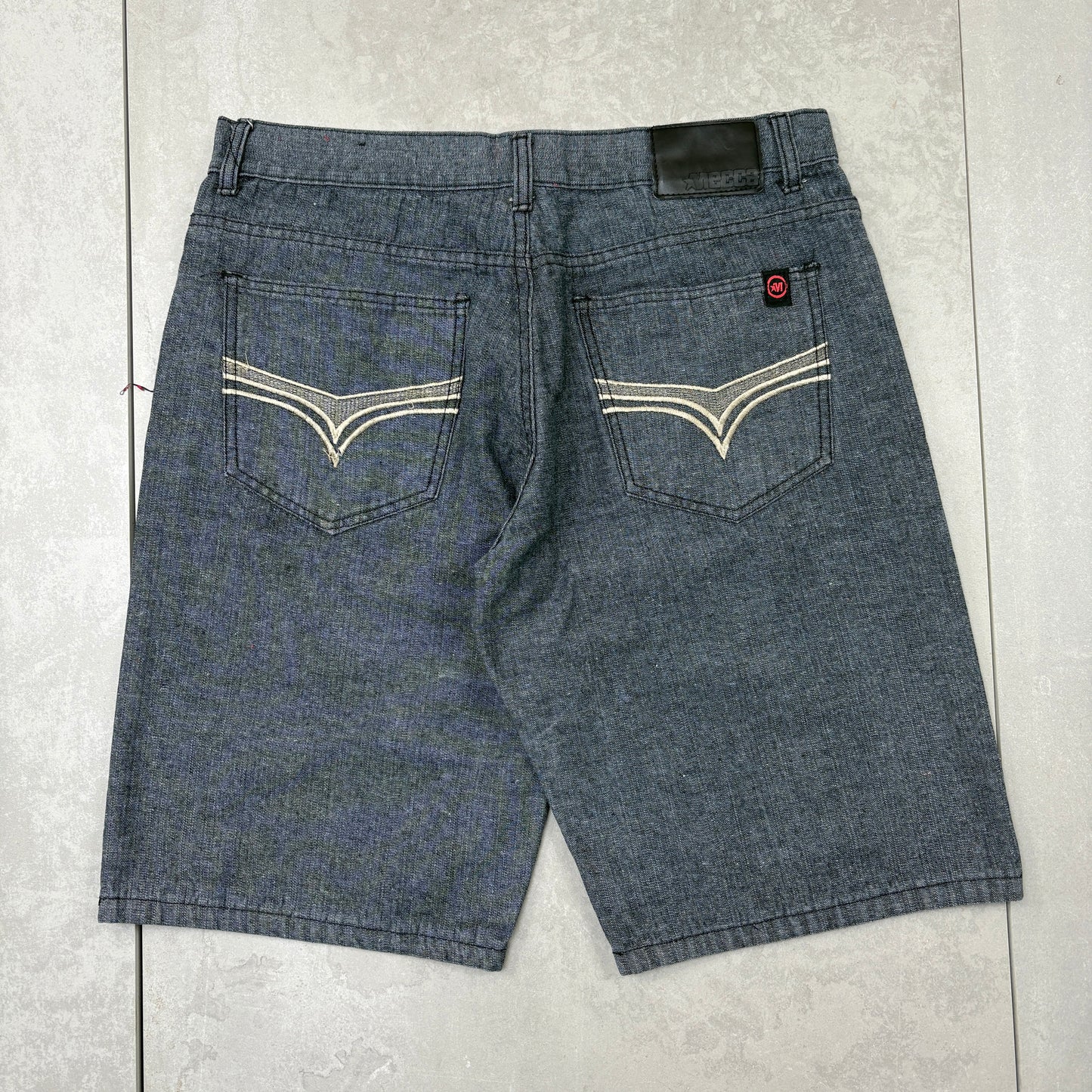 Vintage Mecca Embroidered Hip Hop Grey Blue Baggy Shorts Jorts - 34