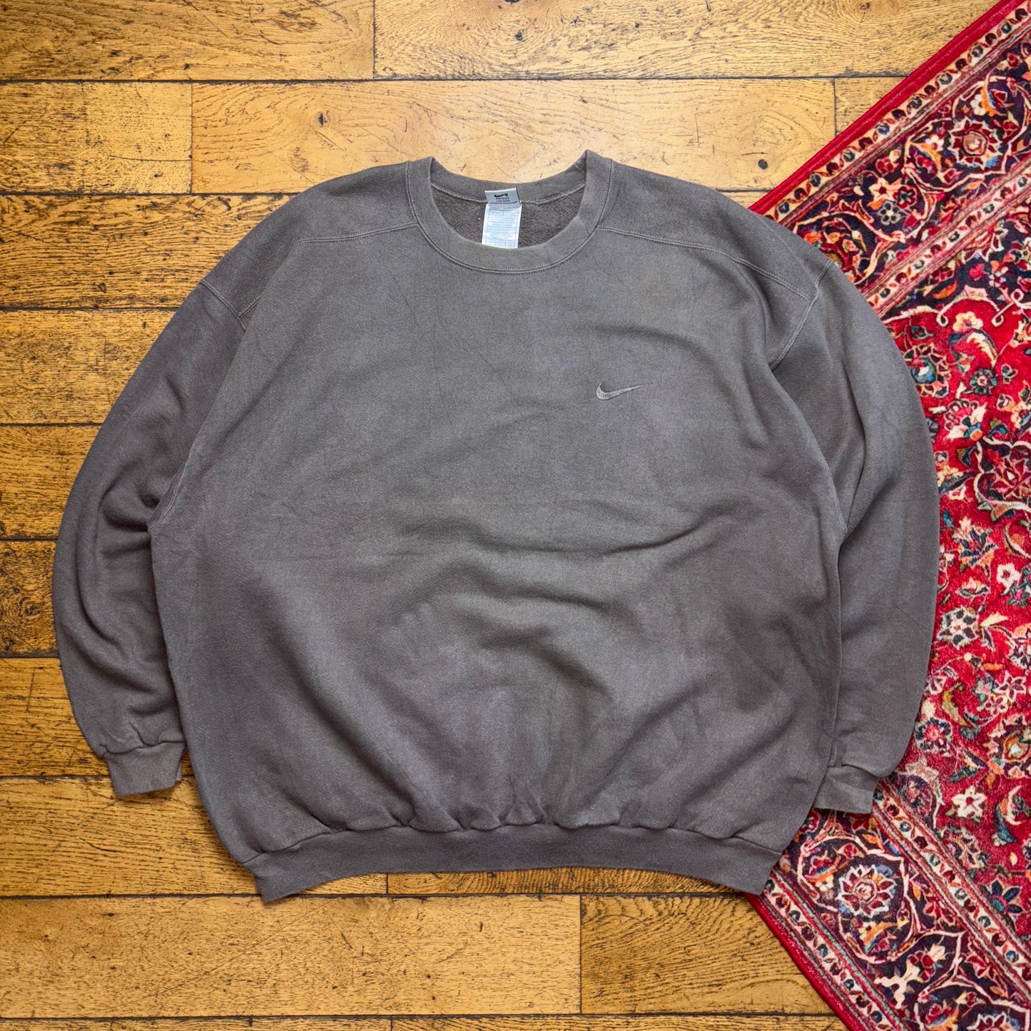 Vintage 90s Nike Swoosh Grey Brown Embroidered Sweatshirt - 2XL