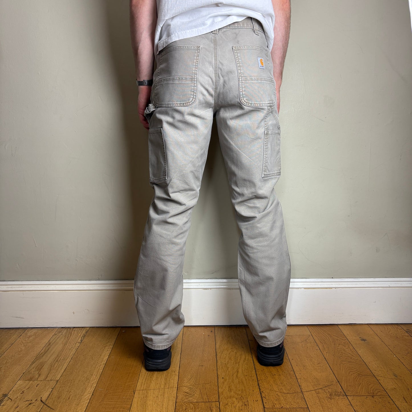Vintage Carhartt Cream Brown Workwear Carpenter Baggy Trousers - 33R