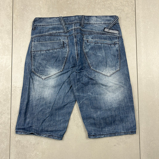 Vintage Embroidered Hip Hop Shorts Blue Jorts - 34