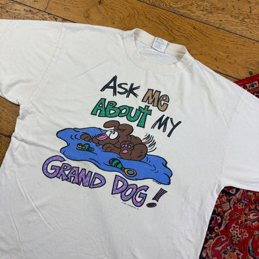 Vintage 1996 Funny Dog White Single Stitch Graphic T-Shirt - XL