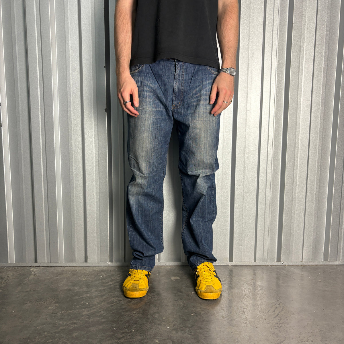 Dermson Blue Embroidered Japanese Denim Hip Hop Y2K Baggy Jeans - 36R