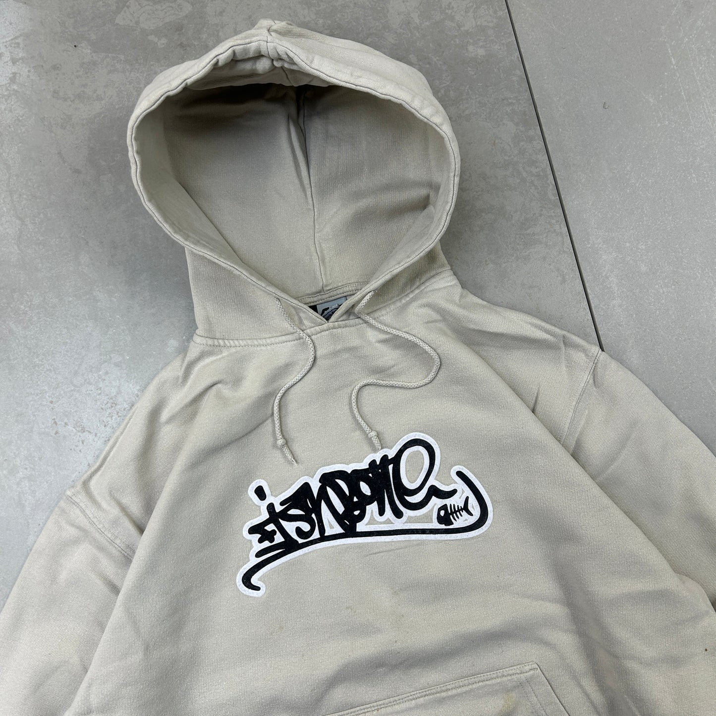 Vintage Fishbone Cream Surfwear Embroidered Hoodie Sweatshirt - M