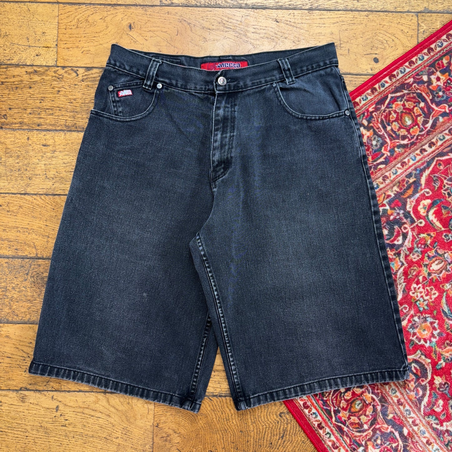 Vintage Mecca Black Embroidered Y2K Hip Hop Baggy Shorts Jorts - 36