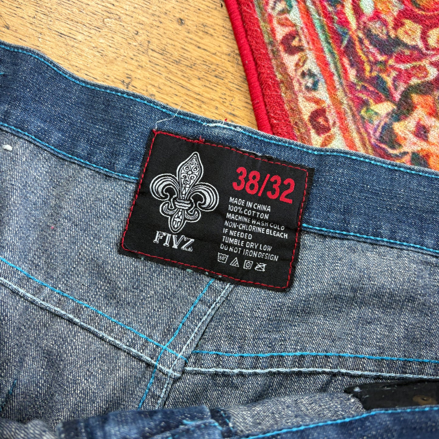 Vintage Blue Embroidered Y2K Hip Hop Baggy Jeans - 38