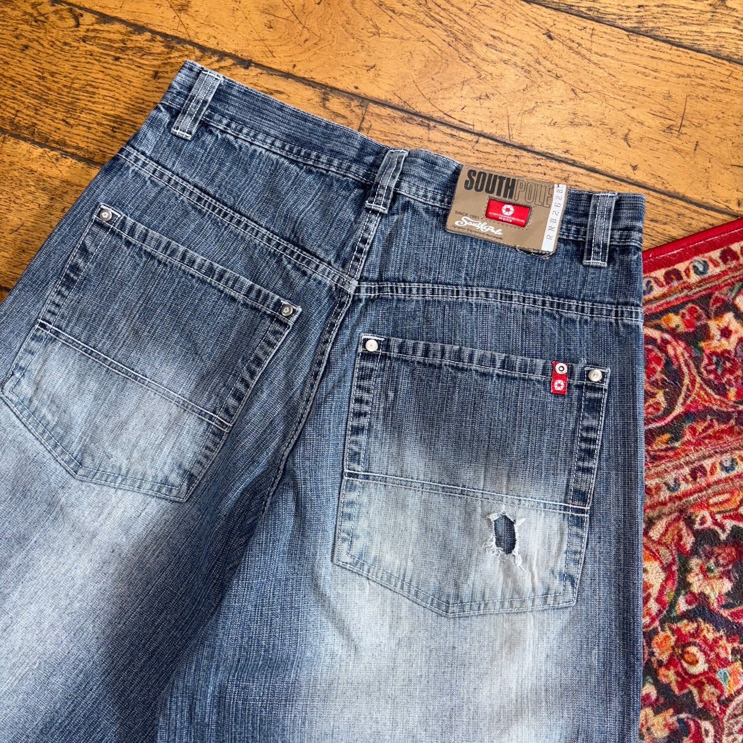 Vintage Southpole Blue Embroidered Y2K Hip Hop Baggy Jeans Shorts Jorts - 32