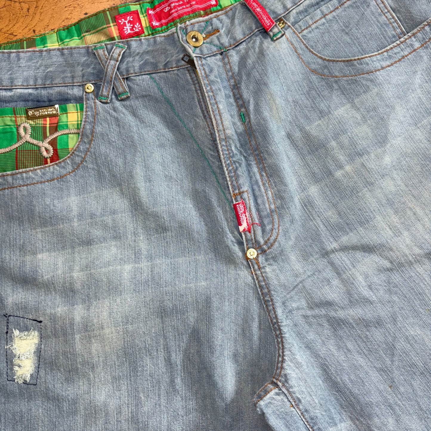 Vintage LRG Blue Embroidered Y2K Hip Hop Baggy Jeans Shorts Jorts - 38