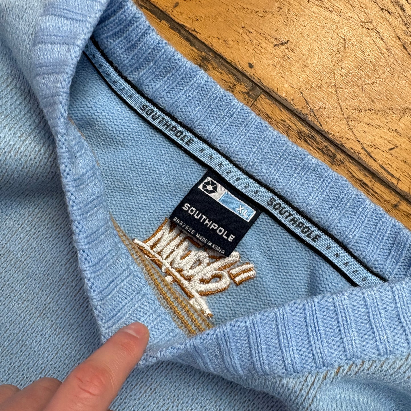 Vintage Southpole Blue Embroidered Hip Hop Chunky Knit Jumper - 2XL