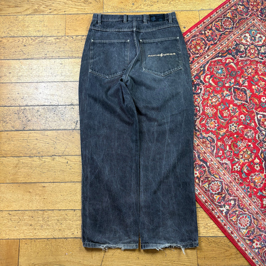 Vintage Rocawear Black Embroidered Y2K Hip Hop Baggy Jeans - 34
