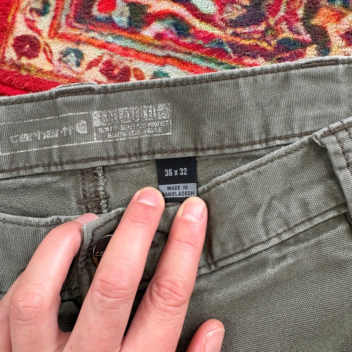 Vintage Carhartt Grey Green Double Knee Workwear Carpenter Trousers - 36