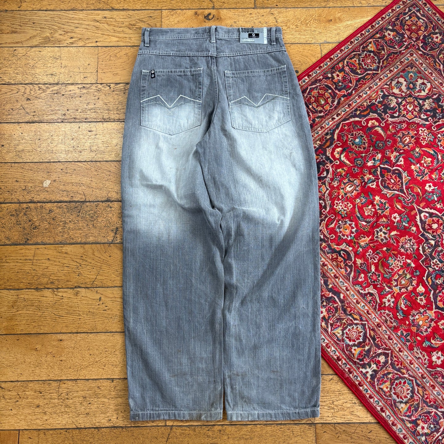 Vintage Southpole Grey Embroidered Y2K Hip Hop Baggy Jeans - 34